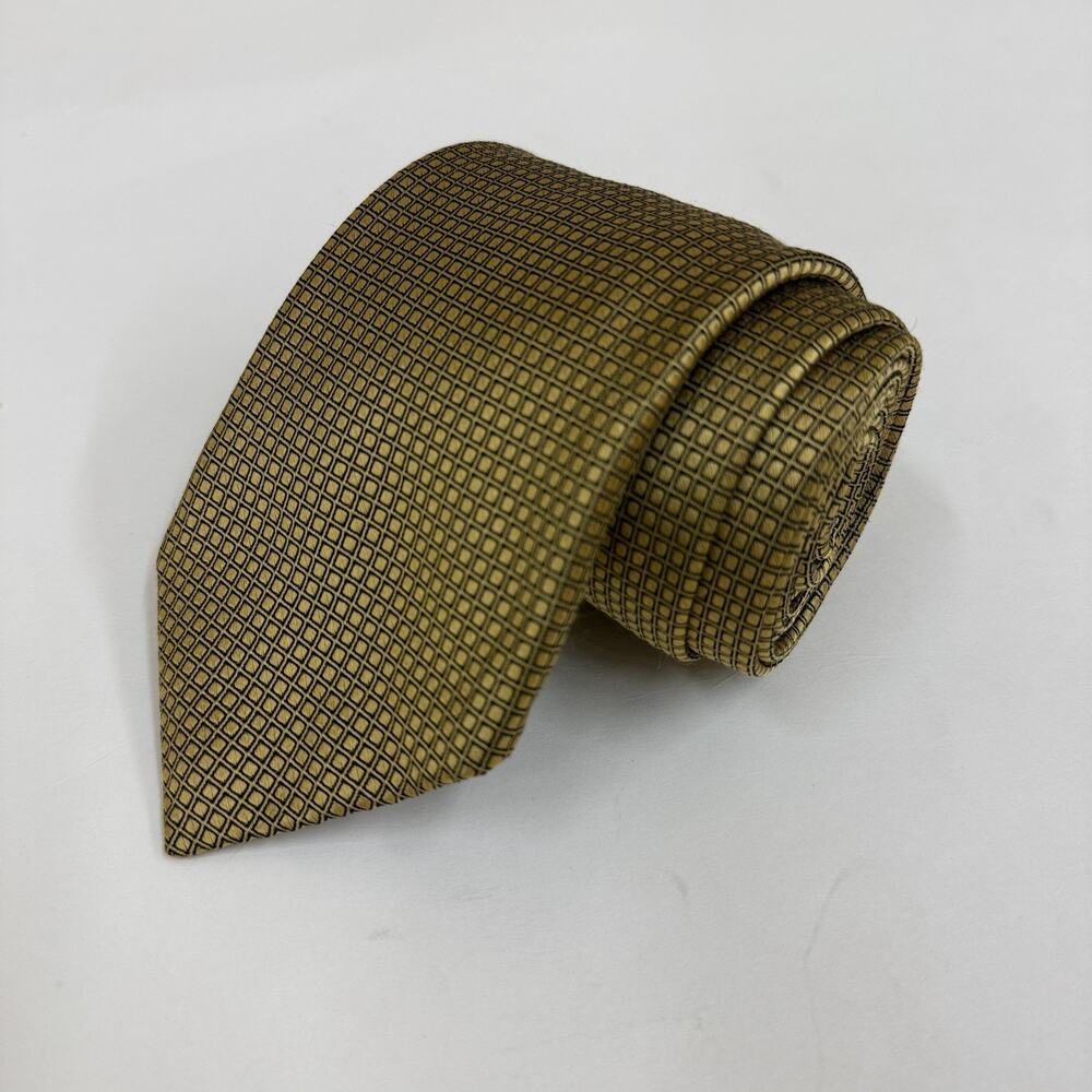 Robert Talbott Gold Olive Geometric Micro Check 100% Silk Tie Men's Burgundy Tip